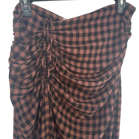 A.L.C. Orly Ruched Checked Crepe Midi Skirt Blackbrandy Brown Size‎ 10 Women's - Picture 4 of 9